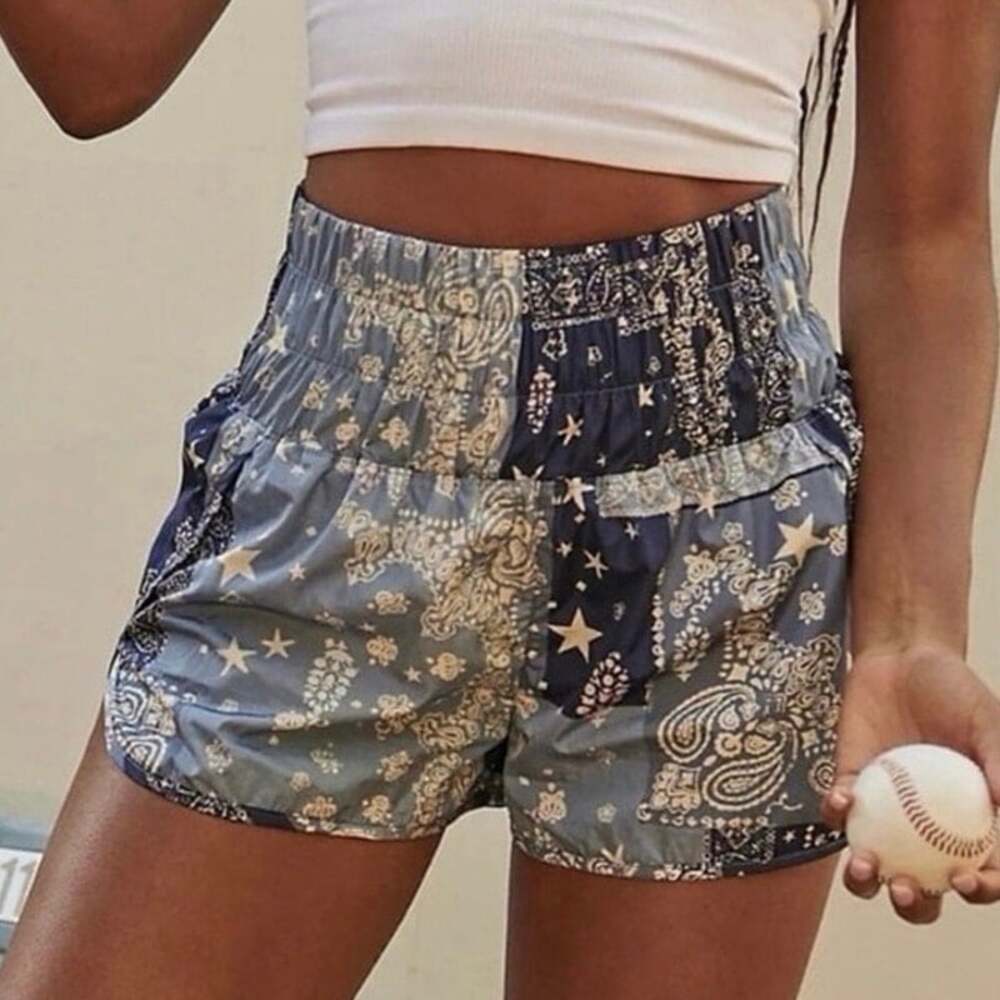 Free People Movement The Way Home Bandana Print Shorts Blue M EUC